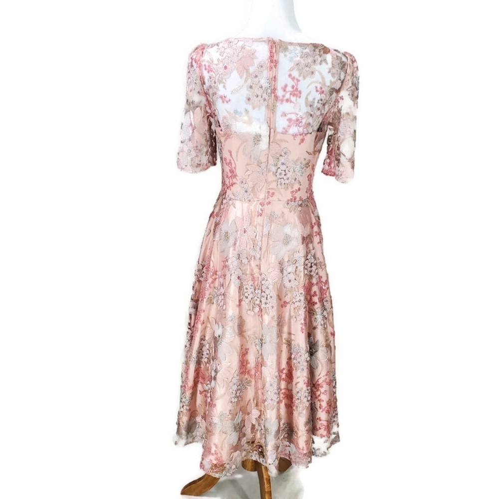 Eliza J Pink Embroidered Lace Overlay Fit & Flare Midi Dress Girly Glinda Spring - Picture 8 of 14